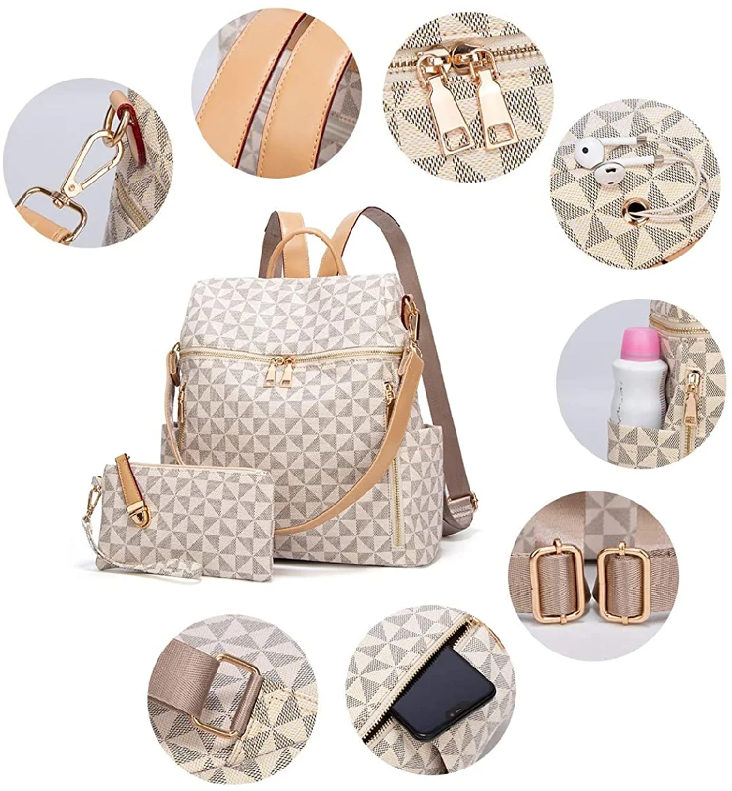 Fashion PU Leather Bag Design Convertible Satchel Bag Travel Backpack Handbag and Purse Women Backpack