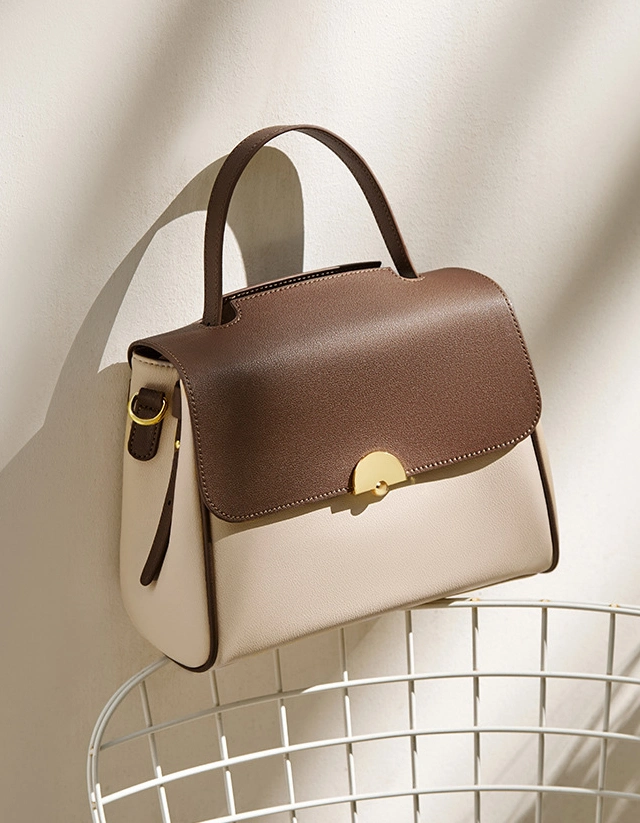 PU Leather Women′s Bag Color-Block Handbag