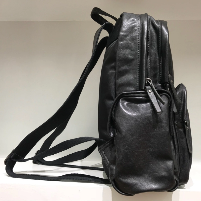 Luxury Black Genuine Leather Diaper Bags Bagpack Backpack for Men