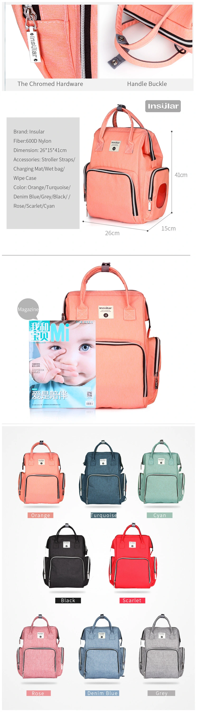 Customize Wholesale Multi-Functional Fashion Leisure Travel Mommy Backpack Mummy Baby Diaper Bag