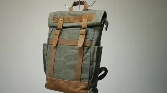 Sac à dos pour homme avec compartiment en peluche antichoc en cuir véritable en toile délavée (RS211812)