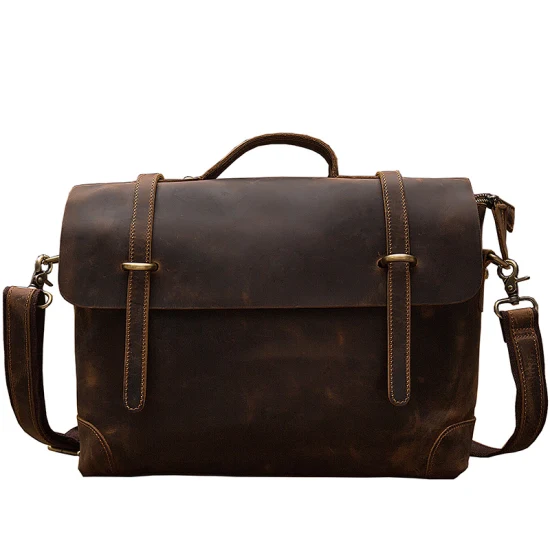 (WD12469) Couche de tête à la main en peau de vache Sac à main rétro en cuir véritable Crazy Horse Skin Men's Bag One Shoulder Crossbody Bag Briefcase Messenger Bag Men