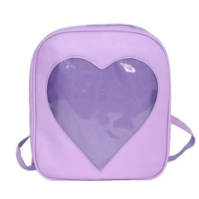 Logo personnalisé en gros étanche enfants PVC sac d'école en cuir PU clair Transparent coeur forme sac à dos voyage sport sac à dos