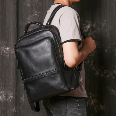 Sac à dos en cuir véritable pour ordinateur portable de grande capacité