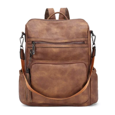 Sac d'ordinateur portable en cuir PU coloré en gros grand sac à dos durable pour hommes et femmes